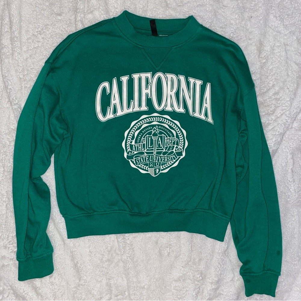 women’s h&m divided California green crewneck sweatshirt long sleeve - Picture 2 of 3